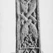 Detail showing intertwined birds and ket-pattern panel on cross shaft fragment.