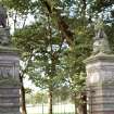 View of Alison Hay Dunlop Memorial (E gate piers), Inverleith Park.