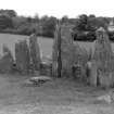 Henshall A S 1972 The Chambered Tombs of Scotland (Edinburgh) 2, Pl 10
'Cairnholy I (KRK 2), the facade after excavation (the closing stone now laid flat in the forecourt), from the NE'