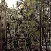 View of detail of railings around forecourt of Palace of Holyroodhouse (part of Memorial to Edward VII).