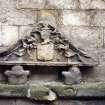 View of coat of arms of Graham and Stewart, aginst inside of N wall of Holyrood Abbey..