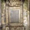 View of monument to George, 15th Earl of Sutherland, against inside of N wall of Holyrood Abbey..
