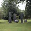 View of sculpture 'Conversation with Magic Stones', in grounds of the Scottish National Gallery of Modern Art.