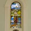 Interior of St Cuthbert's Church, Lothian Road, Edinburgh, balcony level, view of Tiffany stained glass window on north wall