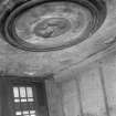 Interior-detail of plasterwork on ceiling in front tenement