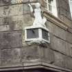 View of Moses sundial, at corner of John Knox's House, 45 High Street, Edinburgh between ground and first floors.