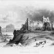Engraving showing general view of Tantallon Castle from the South.
Titled: 'Tantallon Castle'.
