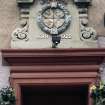 View of carved insignia of Masonic Lodge No.5, above door to No.56 Queen Charlotte Street.