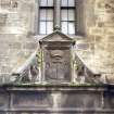 View of Guild of Hammermen arms and inscription panel, above door to 39 Cowgate.