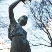 View of sculpture of a female classical figure, in garden of Westerlea School, Edinburgh.