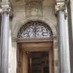 View of Royal Bank of Scotland coat of arms, above entrance.