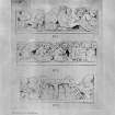 Photographic copy of drawing showing sketches of carvings of Passion scenes.