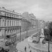 View of Union Terrace, Aberdeen, with a tram including statue of King Edward VII.