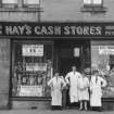 Scanned copy of a slide of Hay's Cash Stores, Newtongrange. Lent for copying by the Gorebridge and District Local History Society.