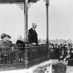 Scanned copy of a slide of Lord Chelmsford opening the Welfare Park, Newtongrange. Lent for copying by the Gorebridge and District Local History Society.