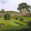 View of summerhouse and east wall of garden, Edzell Castle.