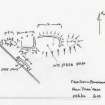 Holm: dimensioned sketch of sheepfold and structures in SW corner of enclosure