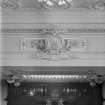 Interior detail of auditorium in the Usher Hall, Edinburgh, showing the decorative plaster cartouche containing the three castles of the City Arms and the anchor.