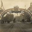 Copy of historic photograph showing view of triumphal arch at W end of Princes Street with the lettering; 'GOD SAVE OUR GRACIOUS KING LONG MAY HE REIGN' for the coronation of Edward VII.
