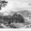 Engraving showing hunters and distant view of Taymouth Castle
Insc: "Taymouth. D.O.Hill. J.Cousen. Edinburgh. Published May 1. 1859 by Adam & Charles Black, 6 North Bridge."