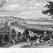 Engraving of Perth with Perth Bridge.
Titled: "Perth Bridge , North Inch, &c" "J Stewart" "J Swan"
