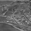 Bo'ness, general view, showing Harbour, Dock and Union Street.  Oblique aerial photograph taken facing east.