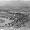 Irvine, general view, showing River Irvine and Montgomery Street.  Oblique aerial photograph taken facing north.  This image has been produced from a damaged negative.