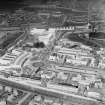 Palaces of Industries and UK Pavillion, 1938 Empire Exhibition, Bellahouston Park, Glasgow, under construction.  Oblique aerial photograph taken facing north.