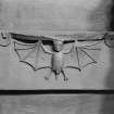 Interior. Choir, detail of misericord showing a bat.