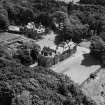 Knockbrex and Stable House, Knockbrex Bay.  Oblique aerial photograph taken facing east.