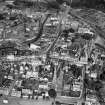 Peebles, general view, showing Walker Thorburn and Brothers Ltd. Damdale Woollen Mills and Leckie Memorial Church, Eastgate.  Oblique aerial photograph taken facing north.