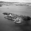 Lochleven Castle, Castle Island, Loch Leven.  Oblique aerial photograph taken facing north.