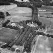 Gordon Schools, Castle Road and Huntly Castle, Huntly.  Oblique aerial photograph taken facing north.  This image has been produced from a crop marked negative.