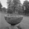View of garden furniture, stone bowl - "Roman Bowl. 18th Century."