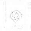 RCAHMS survey drwaing: Plan, elevation and sections of Eslie the Lesser recumbent stone circle
