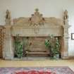 Interior. Great Hall. View of fireplace on S wall