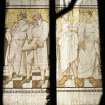 Interior, detail of picture gallery painted glass panels Canova, Flaxman, Ictinus and Apolladores