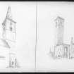 St. Drostan's Church tower, Markinch,  from North East, and St. Regulus' tower, St Andrew's.
Lantern Slide.