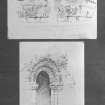 Drawing showing elevation of Norman door and details.