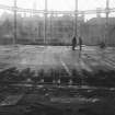 General view showing partially plated roof of North West gas holder, Meadow Flat Gas Holder, Holyrood Road, Edinburgh, in 1933.
