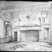 Drawing of hall and fireplace.