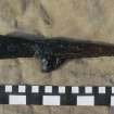 Wrought-iron light hammer from the wreck-site. Scale in centimetres and inches.