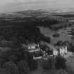Duns Castle and Hen Poo, Duns Castle Estate.  Oblique aerial photograph taken facing north-east.  This image has been produced from a print.
