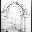 Drawing of doorway in nave from W.