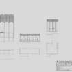 Furniture details: plans and elevations of Clergy chairs, Communion Table and Pulpit