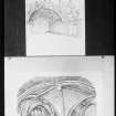 Photographic copy of two drawings.
Interior view of Grandtully Church and interior of Restalrig Parish Church.