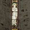 Interior. Chancel. Stained glass window. Detail