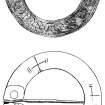Copper-alloy ring-brooch with Celtic interlace design (HXD 318). The incised symbols on the back may be apotropaic. (Peter Martin)