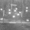 Frames R4 to R11 with keel, garboard strake (GS) and rising deadwood (D). The rising deadwood has been removed aft of the right side of the grid frame. Frame graduated in feet.
