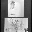 Photographic copy of drawings showing general view of church and detail of entrance.